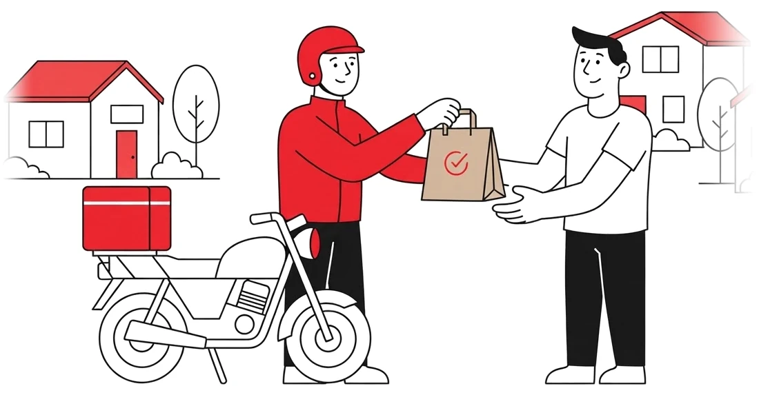 Entregador da Zéca entregando o pedido ao cliente